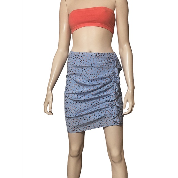 Veronica Beard Spencer Ruffled Skirt Floral Print Sky Blue Multi Mini Length - Picture 3 of 15